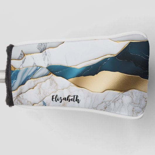 Koel wit turquoise marmeren steen goud golfheadcover (Voorkant)