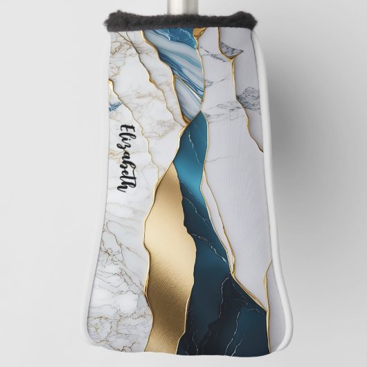 Koel wit turquoise marmeren steen goud golfheadcover (Draai 90)