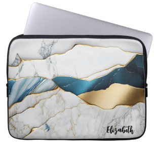 Koel wit turquoise marmeren steen goud laptop sleeve