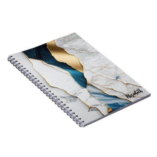 Koel wit turquoise marmeren steen goud notitieboek (Rechterzijde)