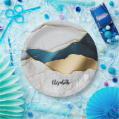 Koel wit turquoise marmeren steen goud papieren bordje (Feest)