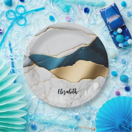 Koel wit turquoise marmeren steen goud papieren bordje (Feest)