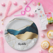 Koel wit turquoise marmeren steen goud papieren bordje (Feest)