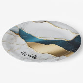 Koel wit turquoise marmeren steen goud papieren bordje (Gekanteld)