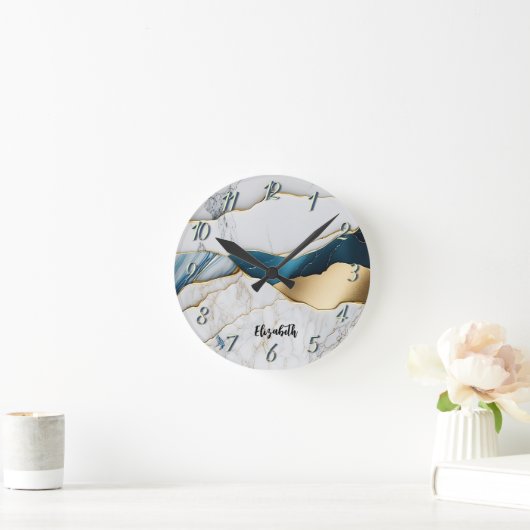 Koel wit turquoise marmeren steen goud ronde klok (Huis)