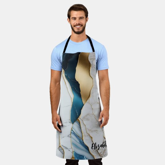 Koel wit turquoise marmeren steen goud schort (Gedragen)