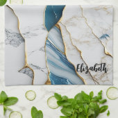 Koel wit turquoise marmeren steen goud theedoek (Gevouwen)