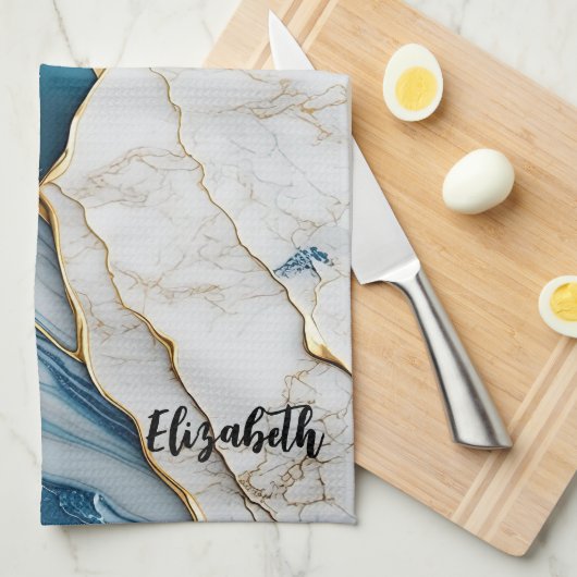 Koel wit turquoise marmeren steen goud theedoek (Quarter Fold)