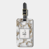 Koel witte goud marmeren textuur, monogram bagagelabel (Voorkant verticaal)