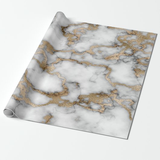 Koel Witte Gouden Marmer Textuur Cadeaupapier (Uitgerold)