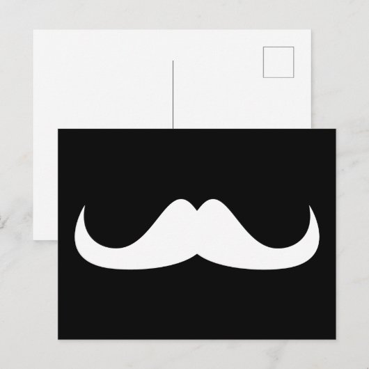 Koel Witte Handlebar snor op Zwart Briefkaart (Voorkant / Achterkant)