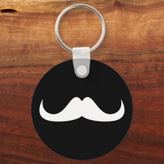 Koel witte handlebar snor op zwart sleutelhanger (Voorkant)