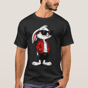 Koel Witte Konijn in Rode Jas T-shirt