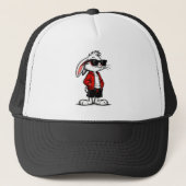 Koel Witte Konijn in Rode Jas Trucker Pet (Voorkant)