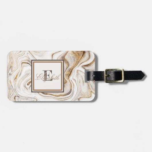 Koel witte steen marmer textuur, Monogram Bagagelabel (Voorkant horizontaal)