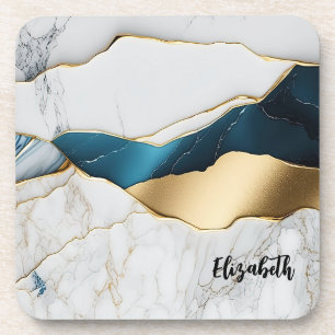 Koel Witte Turquoise Marmer Steen Goud Bier Onderzetter