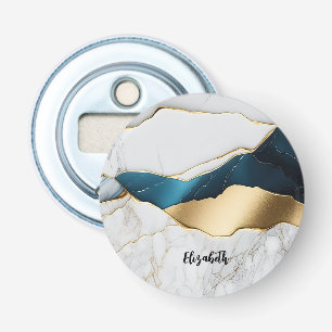 Koel Witte Turquoise Marmer Steen Goud Button Flesopener
