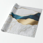 Koel Witte Turquoise Marmer Steen Goud Cadeaupapier (Uitgerold)