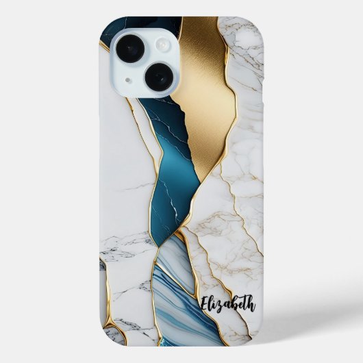 Koel Witte Turquoise Marmer Steen Goud Case-Mate iPhone Case (Achterkant)