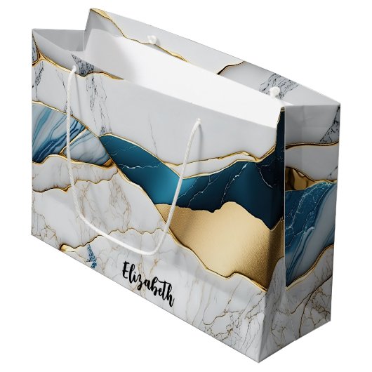 Koel Witte Turquoise Marmer Steen Goud Groot Cadeauzakje (Voorkant Gekanteld)