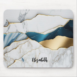 Koel Witte Turquoise Marmer Steen Goud Muismat
