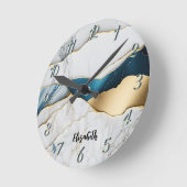Koel Witte Turquoise Marmer Steen Goud Ronde Klok (Hoek)