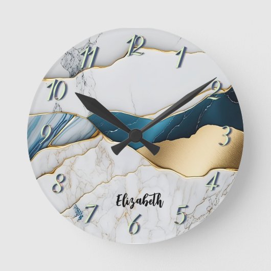 Koel Witte Turquoise Marmer Steen Goud Ronde Klok (Voorkant)