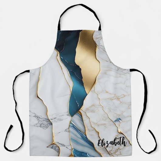 Koel Witte Turquoise Marmer Steen Goud Schort (Voorkant)