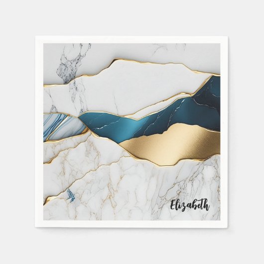 Koel Witte Turquoise Marmer Steen Goud Servet (Voorkant)