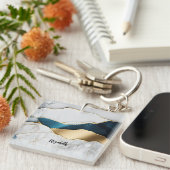 Koel Witte Turquoise Marmer Steen Goud Sleutelhanger (Voorkant Rechts)
