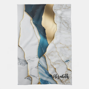 Koel Witte Turquoise Marmer Steen Goud Theedoek