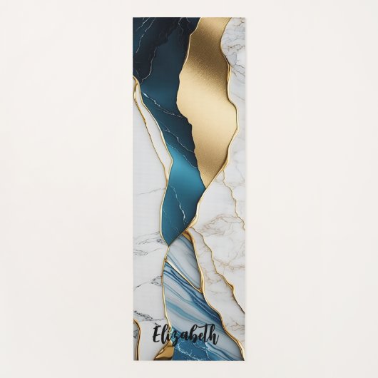 Koel Witte Turquoise Marmer Steen Goud Yogamat (Voorkant)