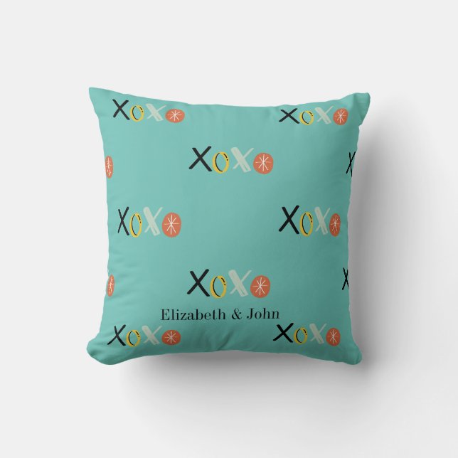 Koel "XOXO" Hartjes Valentijnsdag Mintgroen Kussen (Voorkant)