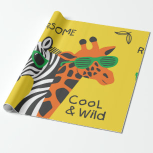 Koel zebra en giraffe met een gele bril cadeaupapier