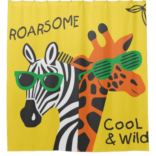Koel zebra en giraffe met een gele bril douchegordijn (Voorkant)