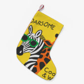 Koel zebra en giraffe met een gele bril kleine kerstsok (Voorkant (Hangend))