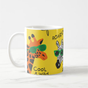 Koel zebra en giraffe met een gele bril koffiemok