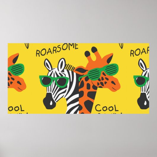 Koel zebra en giraffe met een gele bril poster (Voorkant)