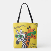 Koel zebra en giraffe met een gele bril tote bag (Achterkant)