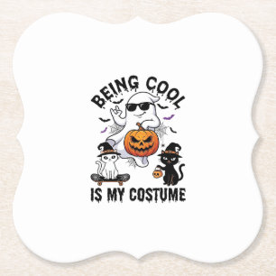 Koel zijn is kostuum Halloween Geest Pompoen Kat_ Kartonnen Onderzetters