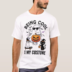 Koel zijn is kostuum Halloween Geest Pompoen Kat_ T-shirt