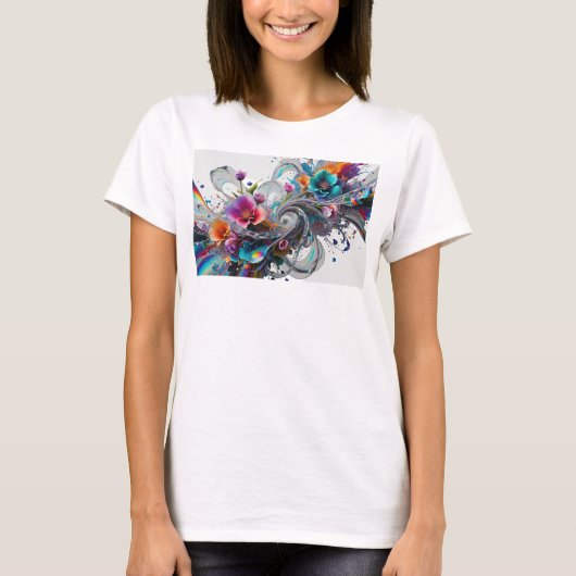 Koel Zilver ABSTRACTE KUNST Modeprint T-shirt (Voorkant)