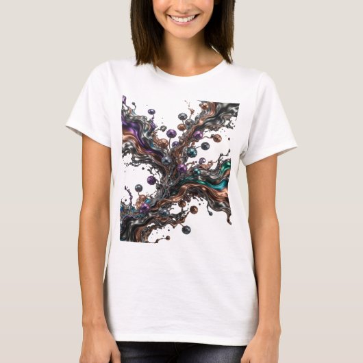 Koel Zilver ABSTRACTE KUNST Modeprint T-shirt (Voorkant)
