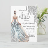 Koel zilveren glinsterende druppels, meisjesjurk S Kaart (Staand voorkant)