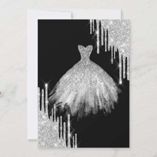 Koel zilveren glitter druppels, jurk zwart Sweet 1 Kaart (Achterkant)