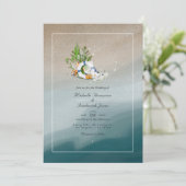 Koel Zomer QR Code RSVP Strand Huwelijk Kaart (Staand voorkant)
