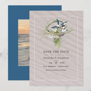 Koel zomerstrand bruiloftsfoto save the date