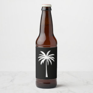 Koel zomervakantiezonsondergang Strand Palmboom Bier Etiket