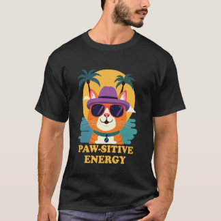 Koel Zonsondergang Kat Retro Vibes Positieve Energ T-shirt