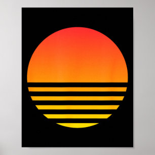Koel Zonsondergang Zomer Strand Surfen 80s Retro V Poster